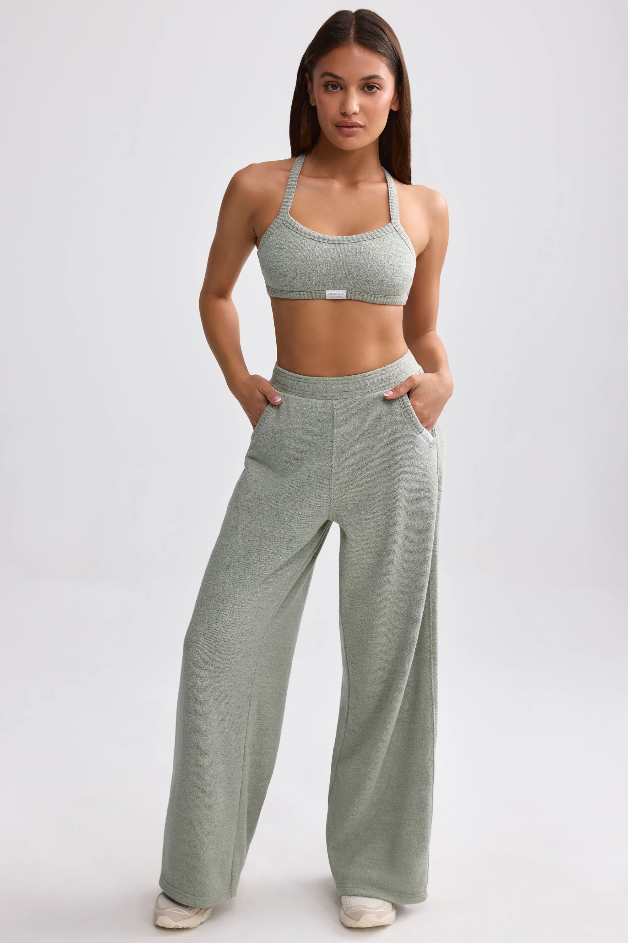 Terry Towelling Wide-Leg Joggers in Sage Grey sold by Oh Polly product image thumbnail 5