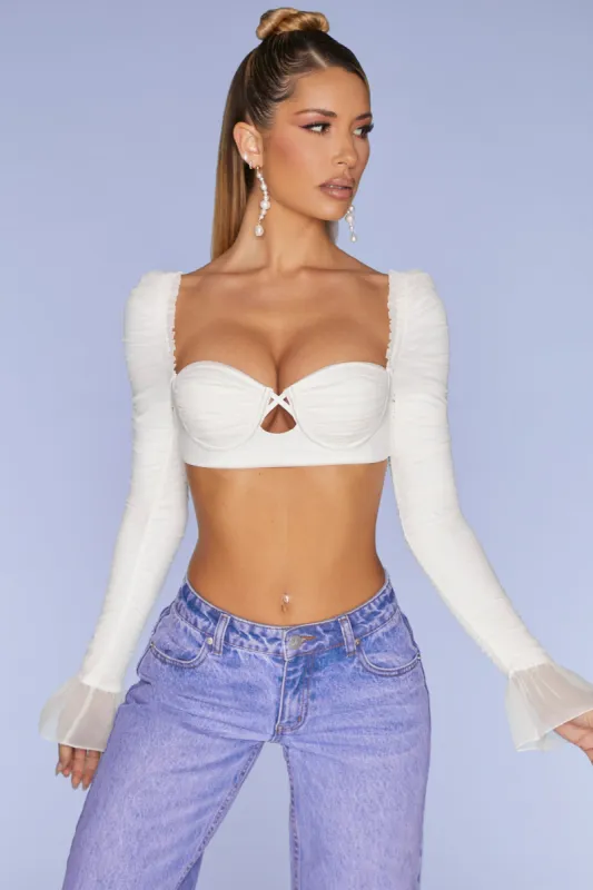 Long Sleeve Ruched Crop Top in Ivory sold by Oh Polly