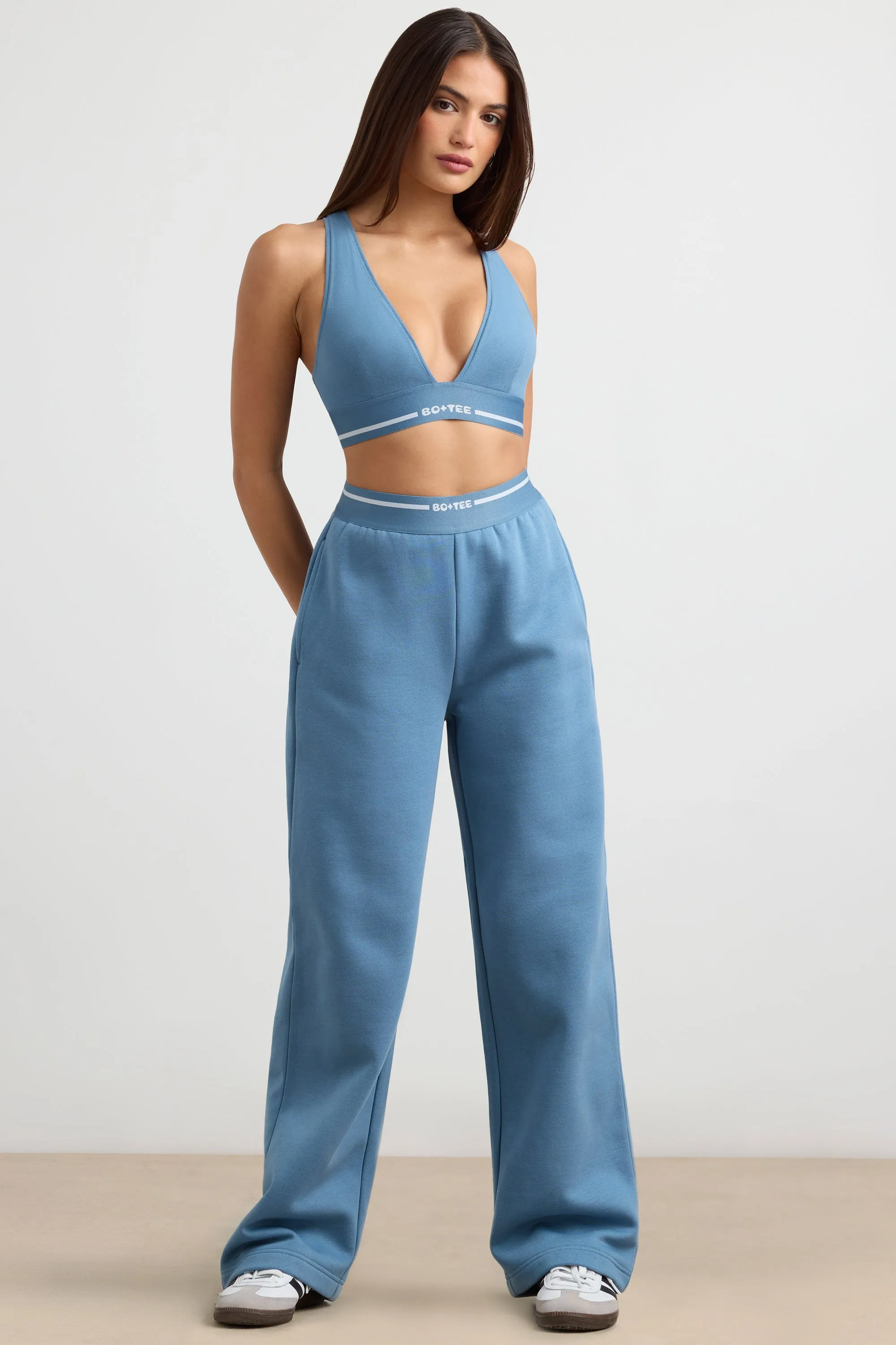 Stretch Cotton Jersey Plunge-Neck Crop Top in Steel Blue sold by Oh Polly product image thumbnail 5