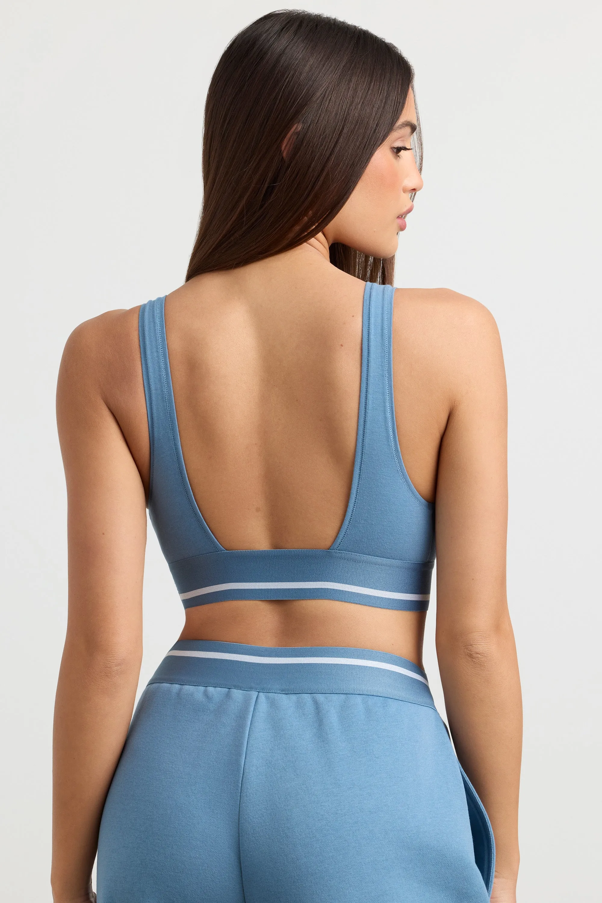 Stretch Cotton Jersey Plunge-Neck Crop Top in Steel Blue sold by Oh Polly product image thumbnail 2