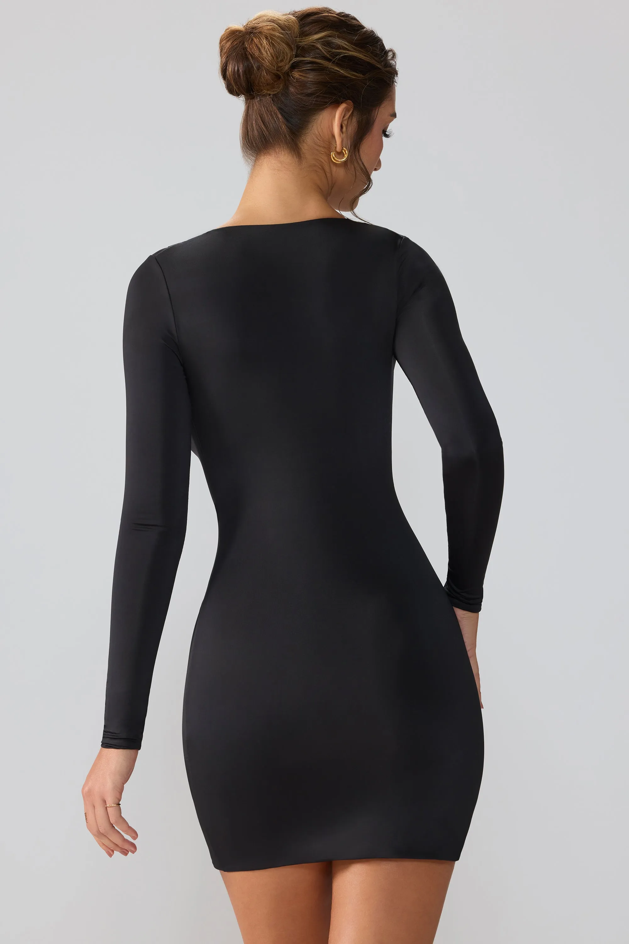 white christmas dresses Mesh Sleeve Slinky Cut Out Mini Dress Black main image 0
