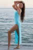 Halter Neck Thigh High Slit Maxi Beach Dress in Aqua sold by Oh Polly