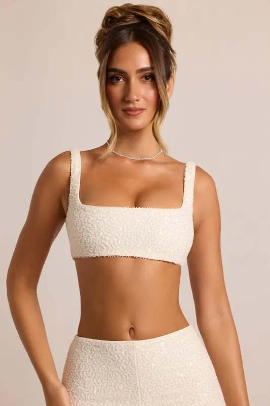 Embellished Square Neck Bralette in White sold by Oh Polly