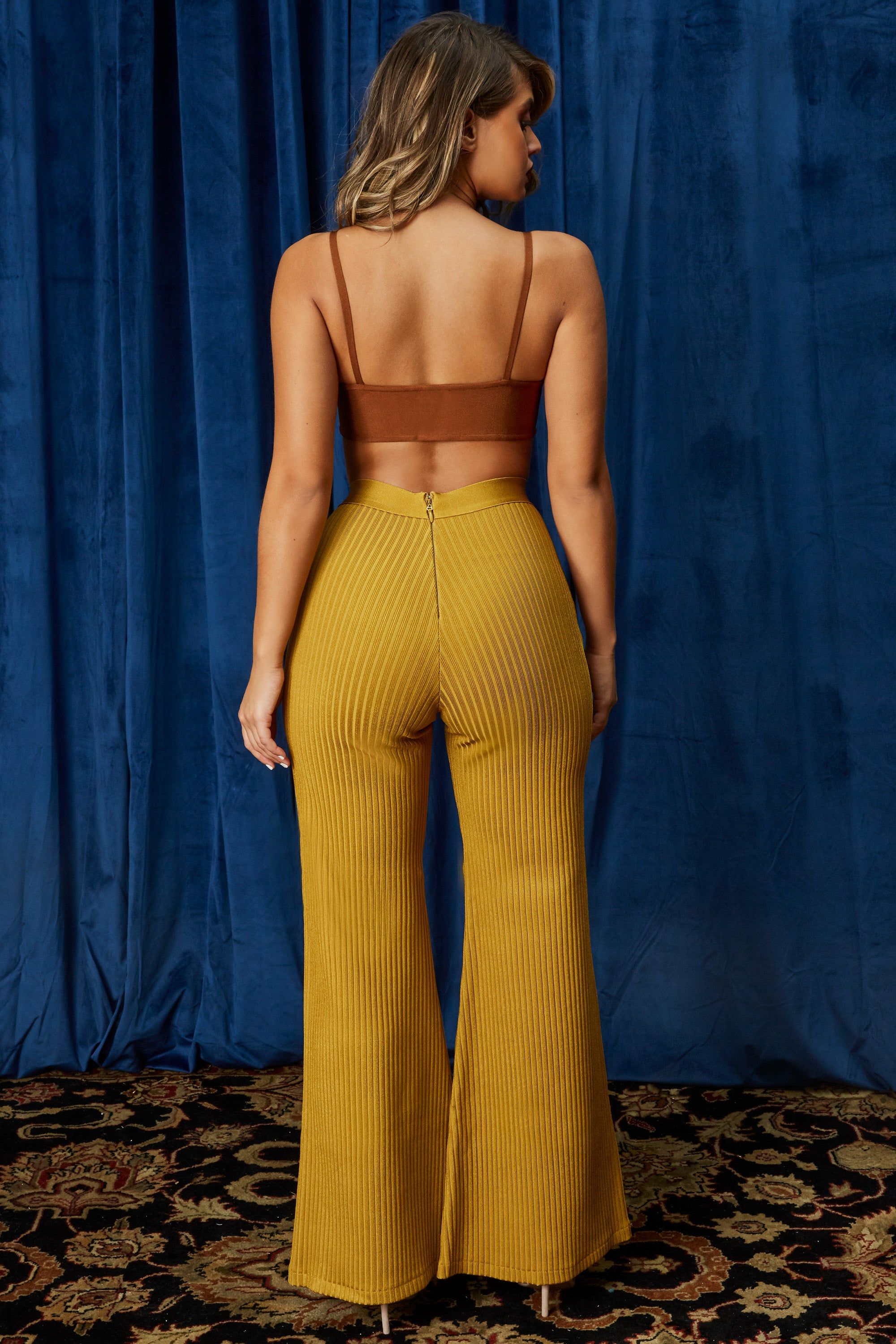 Body Language High Waisted Bandage Flares in Mustard sold by Oh Polly product image thumbnail 6