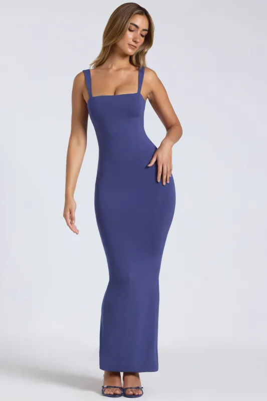 Straight Neck Low Back Maxi Dress in Navy sold by Oh Polly