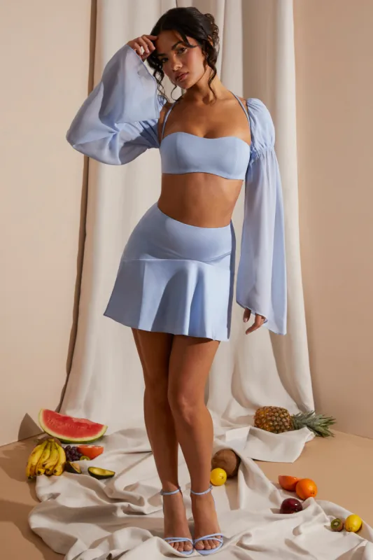 Panelled Flare Mini Skirt in Blue sold by Oh Polly
