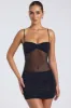 Sheer Panelled Ruched Mini Dress in Black sold by Oh Polly