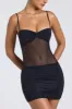 Sheer Panelled Ruched Mini Dress in Black sold by Oh Polly