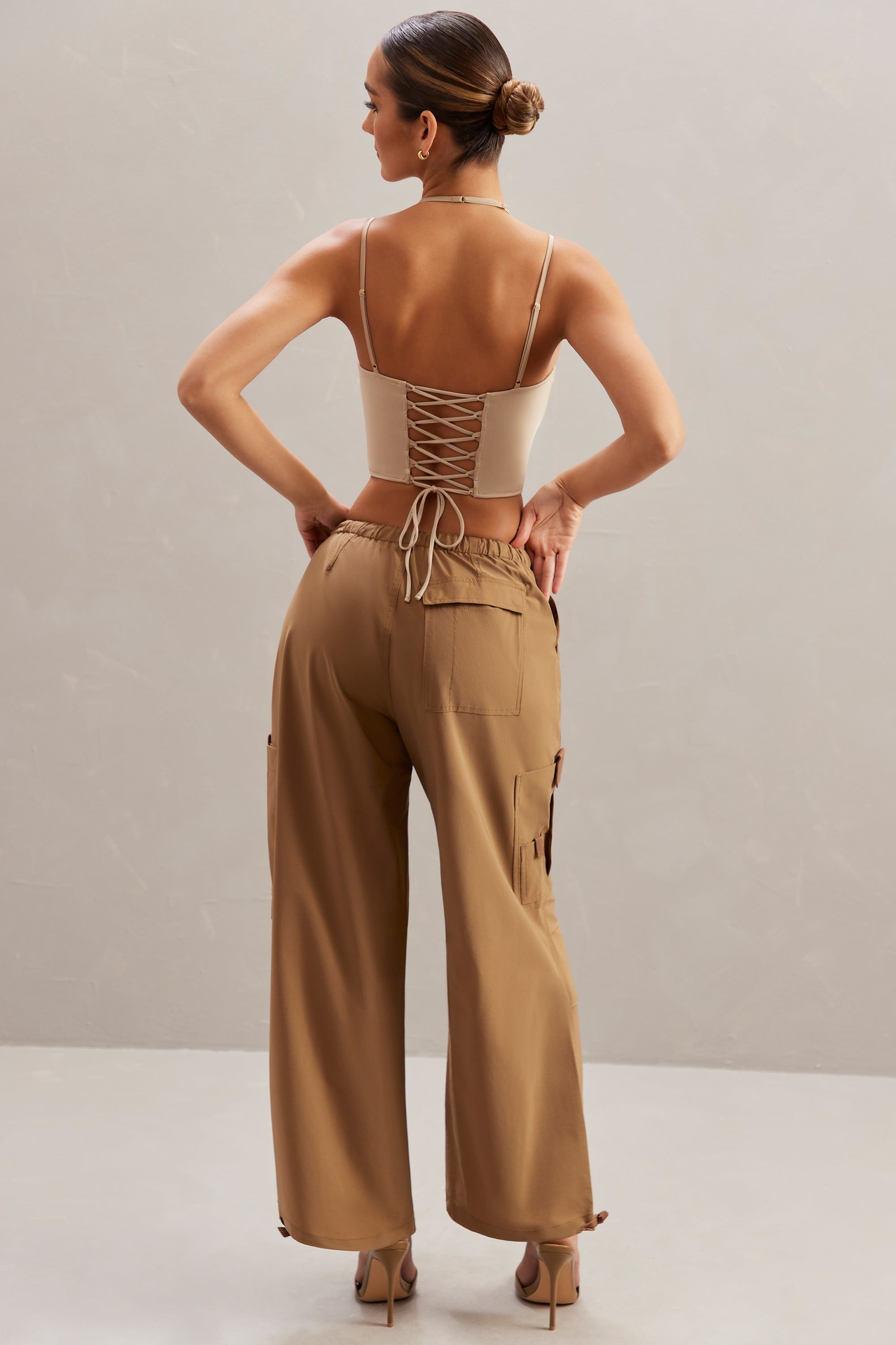 Tall Wide Leg Cargo Trousers in Tan sold by Oh Polly product image thumbnail 2