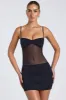 Sheer Panelled Ruched Mini Dress in Black sold by Oh Polly