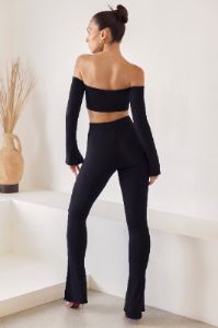 Petite High Waist Split Flare Leggings in Black sold by Oh Polly