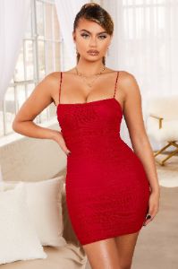 Simply Bliss Ruched Mesh Bodycon Mini Dress in Red sold by Oh Polly