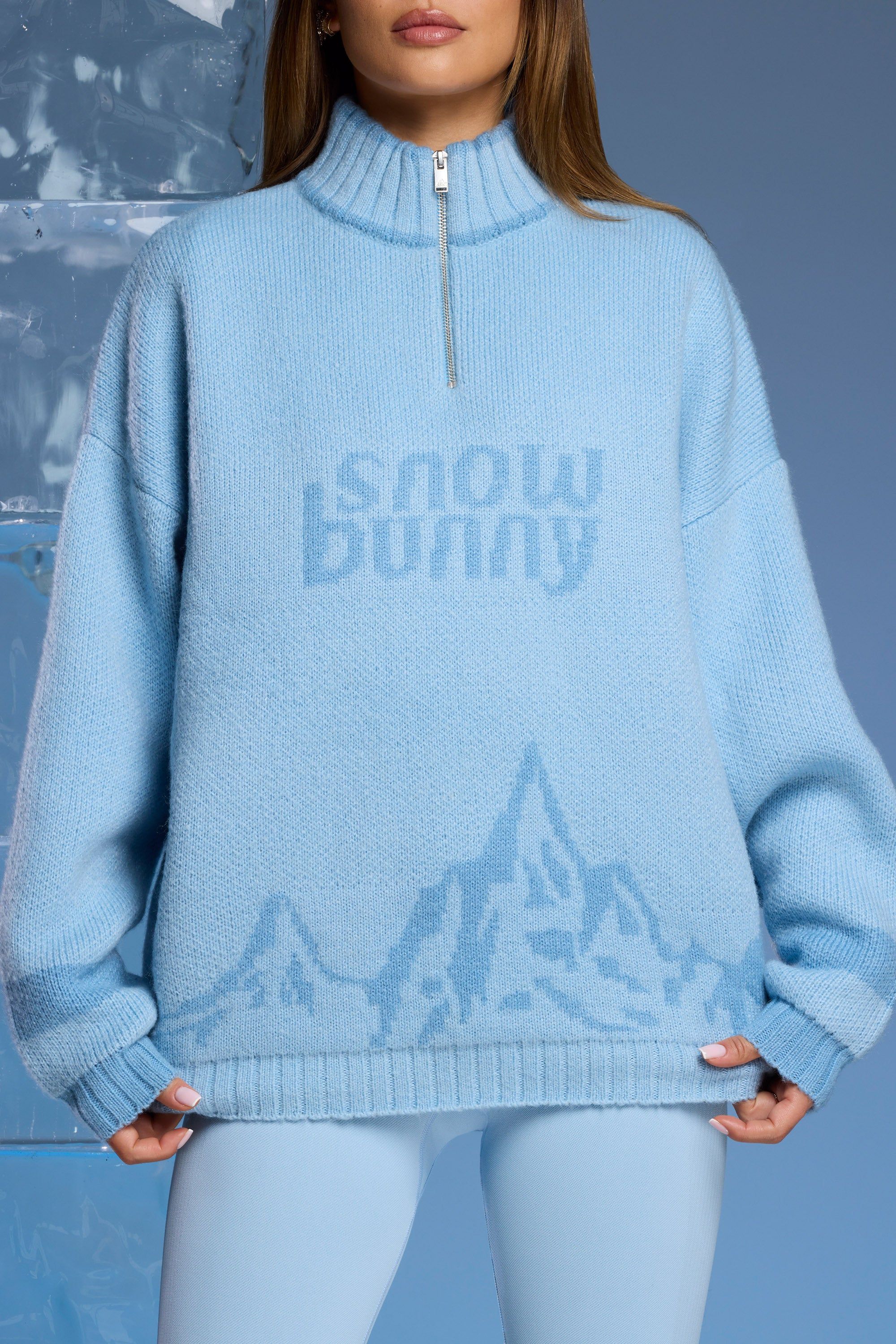 Oversized Half Zip Chunky Knit Jumper in Baby Blue sold by Oh Polly product image thumbnail 4