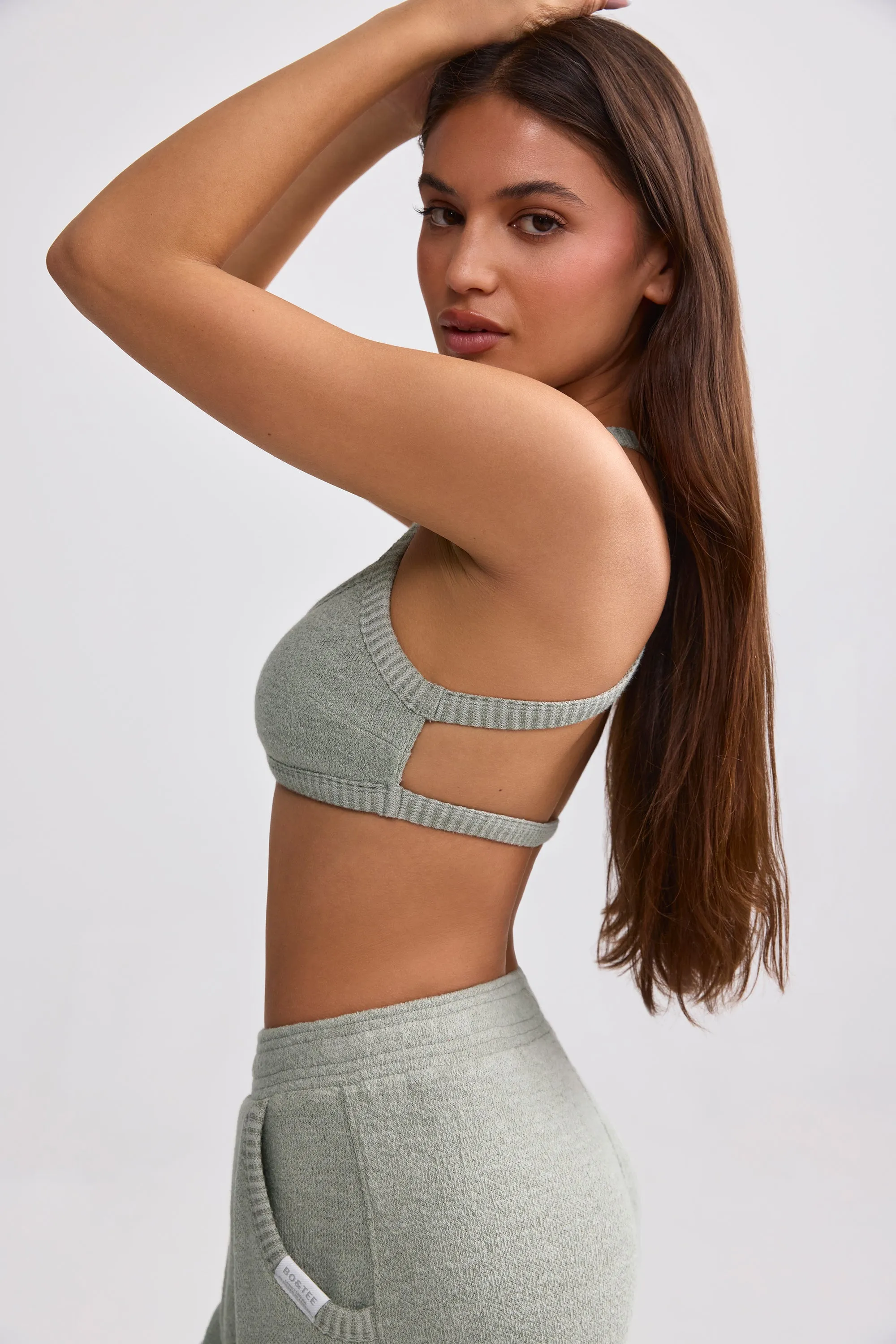 Terry Towelling Scoop-Neck Bralette in Sage Grey sold by Oh Polly product image thumbnail 3