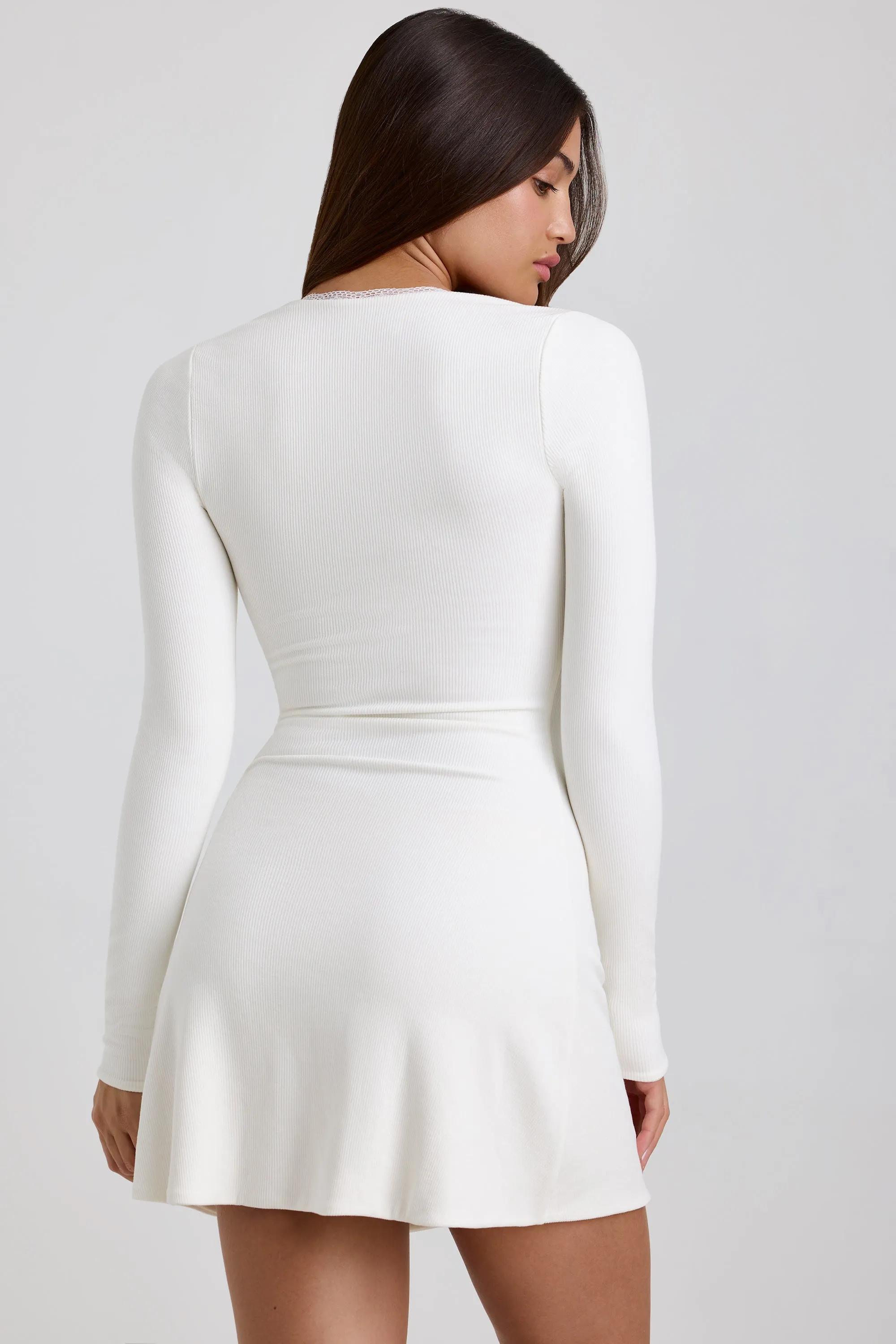 Ribbed Modal Lace-Trim Mini Dress in White sold by Oh Polly product image thumbnail 2