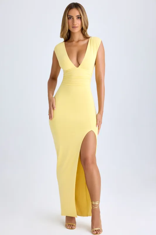 Modal Plunge-Neck Thigh-Split Maxi Dress in Lemon Sherbet sold by Oh Polly