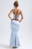 Mid-Rise Fishtail Maxi Skirt in Light Blue sold by Oh Polly