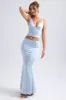 Mid-Rise Fishtail Maxi Skirt in Light Blue sold by Oh Polly