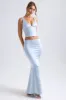 Mid-Rise Fishtail Maxi Skirt in Light Blue sold by Oh Polly