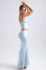 Mid-Rise Fishtail Maxi Skirt in Light Blue sold by Oh Polly