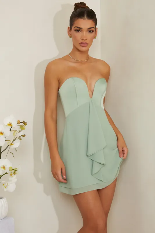 Strapless Plunge Neck Corset Mini Dress in Sage sold by Oh Polly