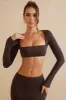 Long Sleeve Crop Top in Chocolate sold by Oh Polly