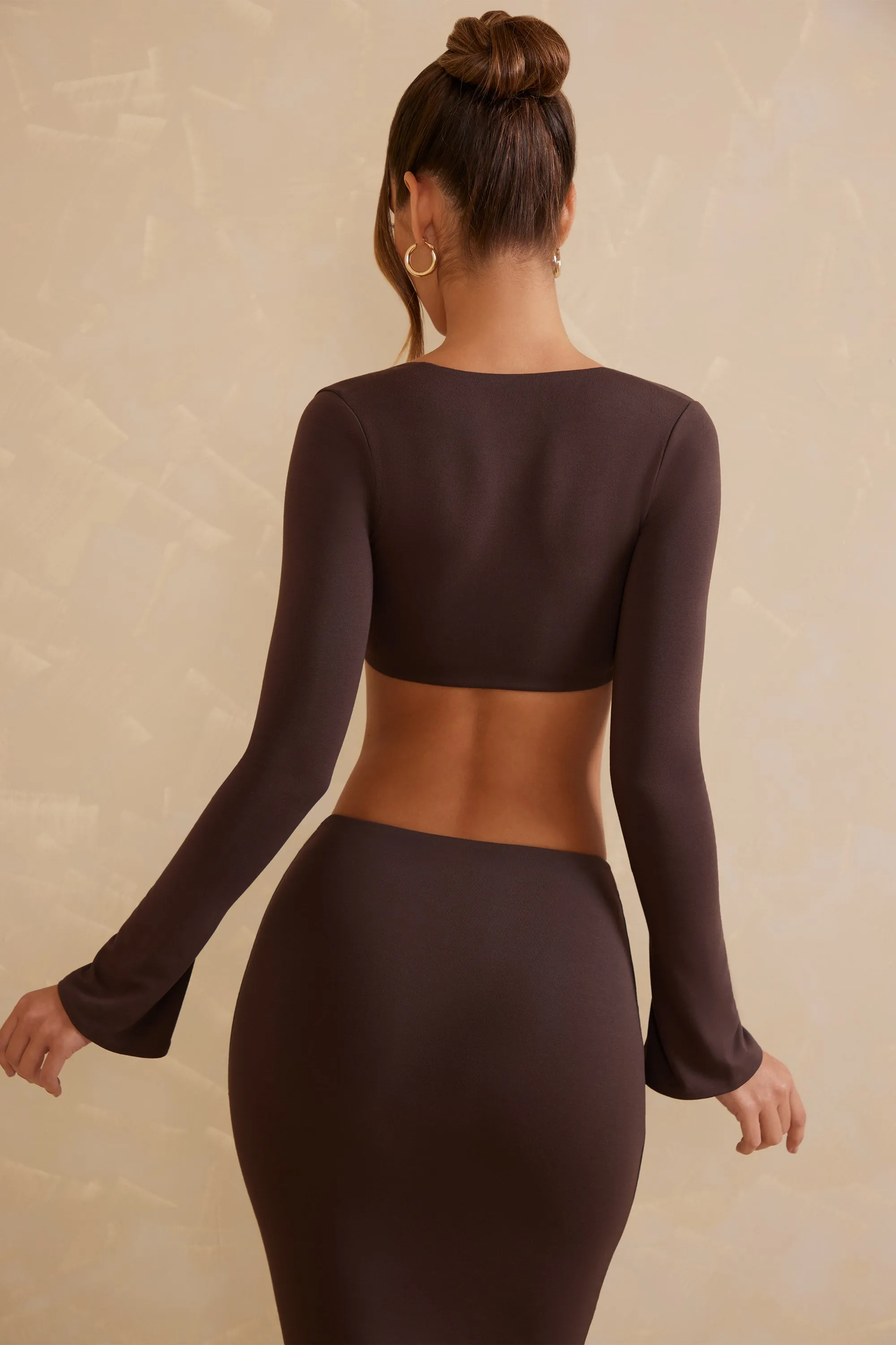 Long Sleeve Crop Top in Chocolate sold by Oh Polly product image thumbnail 2