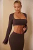 Long Sleeve Crop Top in Chocolate sold by Oh Polly