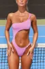 Beach Babe Asymmetric Cut Out Thong Swimsuit in Lilac sold by Oh Polly