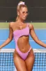Beach Babe Asymmetric Cut Out Thong Swimsuit in Lilac sold by Oh Polly
