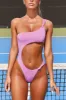 Beach Babe Asymmetric Cut Out Thong Swimsuit in Lilac sold by Oh Polly