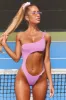 Beach Babe Asymmetric Cut Out Thong Swimsuit in Lilac sold by Oh Polly