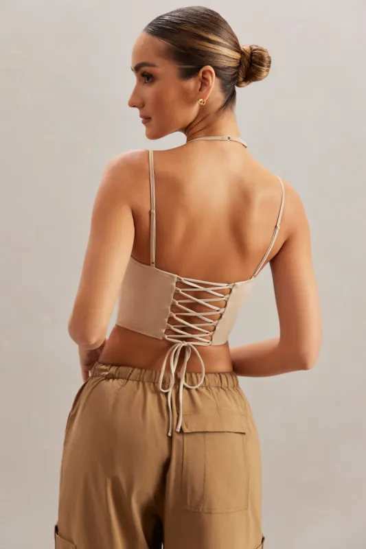 Square Neck Corset Top in Stone sold by Oh Polly