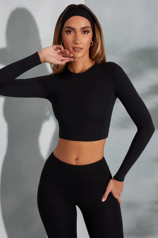 Round Neck Long Sleeve Top in Black sold by Oh Polly
