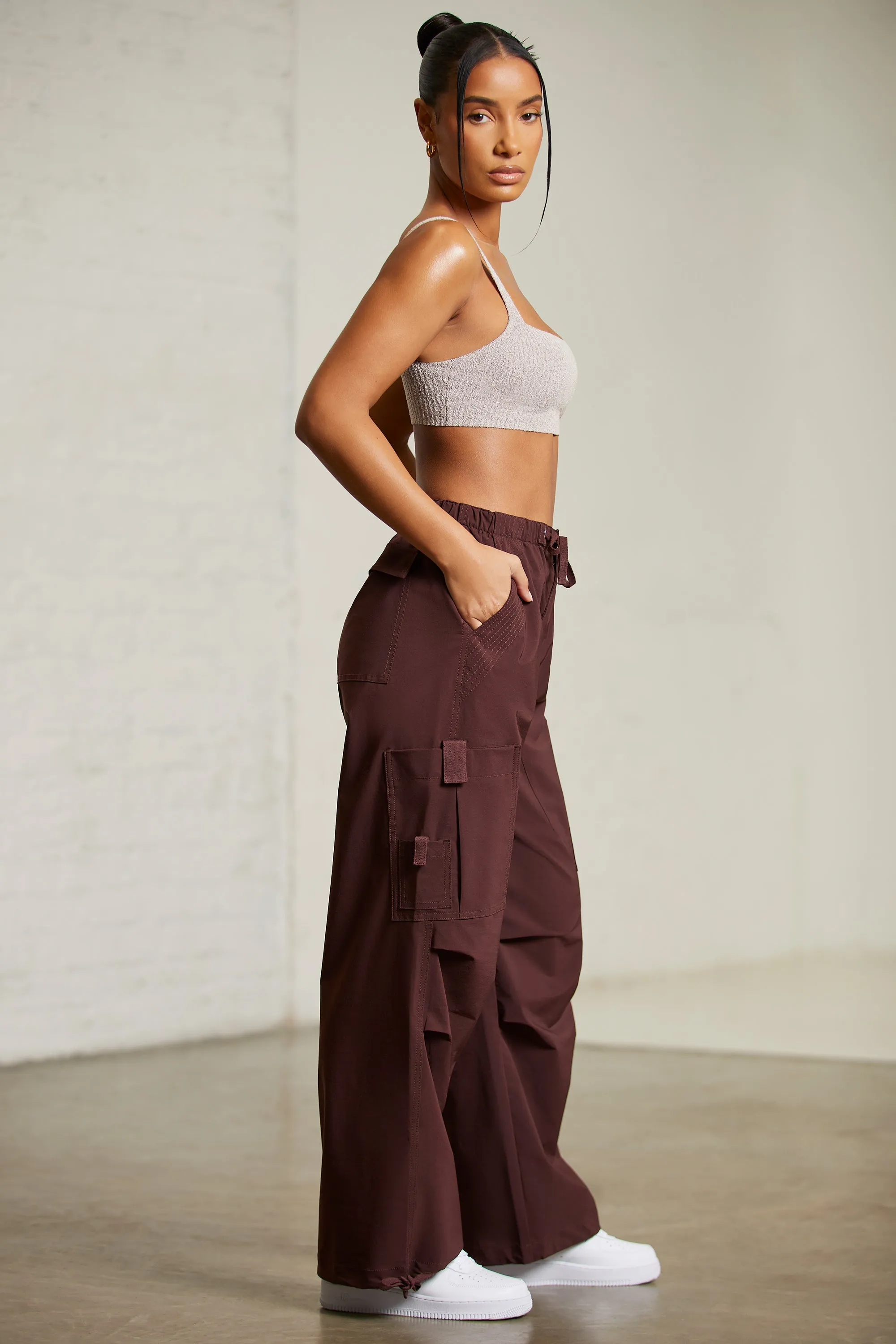 Wide Leg Cargo Trousers in Brown sold by Oh Polly product image thumbnail 3