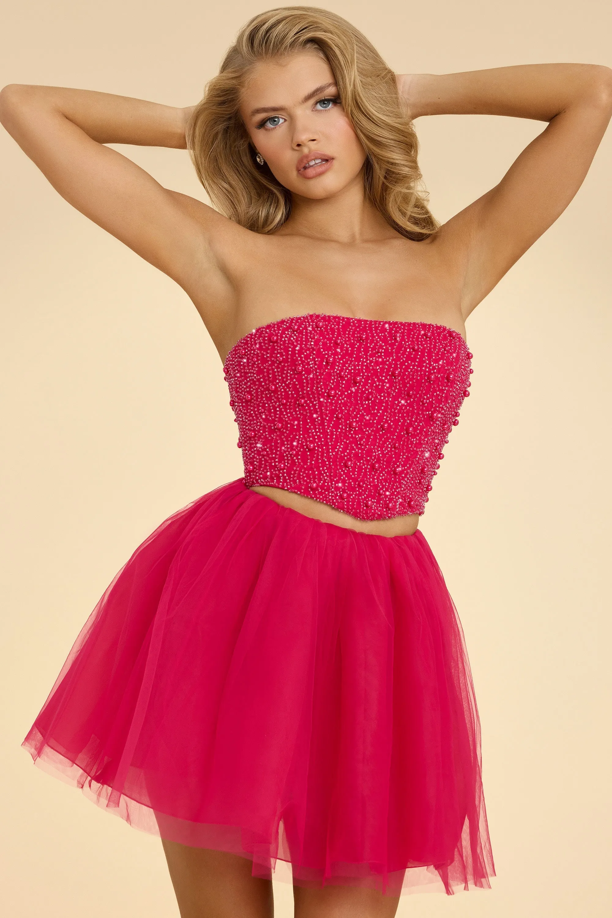 Strapless Corset Crop Top in Hot Pink sold by Oh Polly