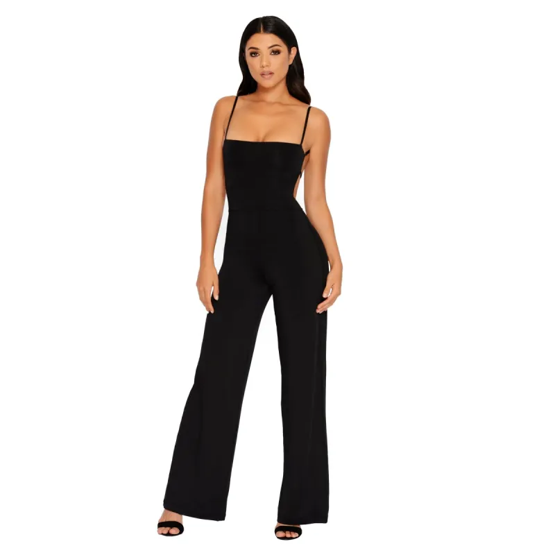 Go With The Flow Strappy Wide Leg Jumpsuit in Black sold by Oh Polly
