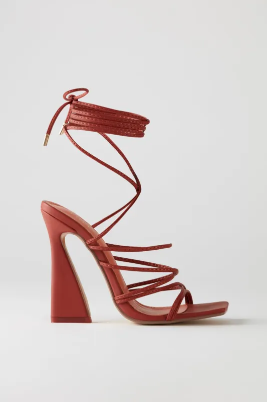Leatherette Lace Up Heels in Terracotta made by Oh Polly