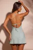 Cross Halter Neckline Low Back Mini Dress in Pastel Green sold by Oh Polly