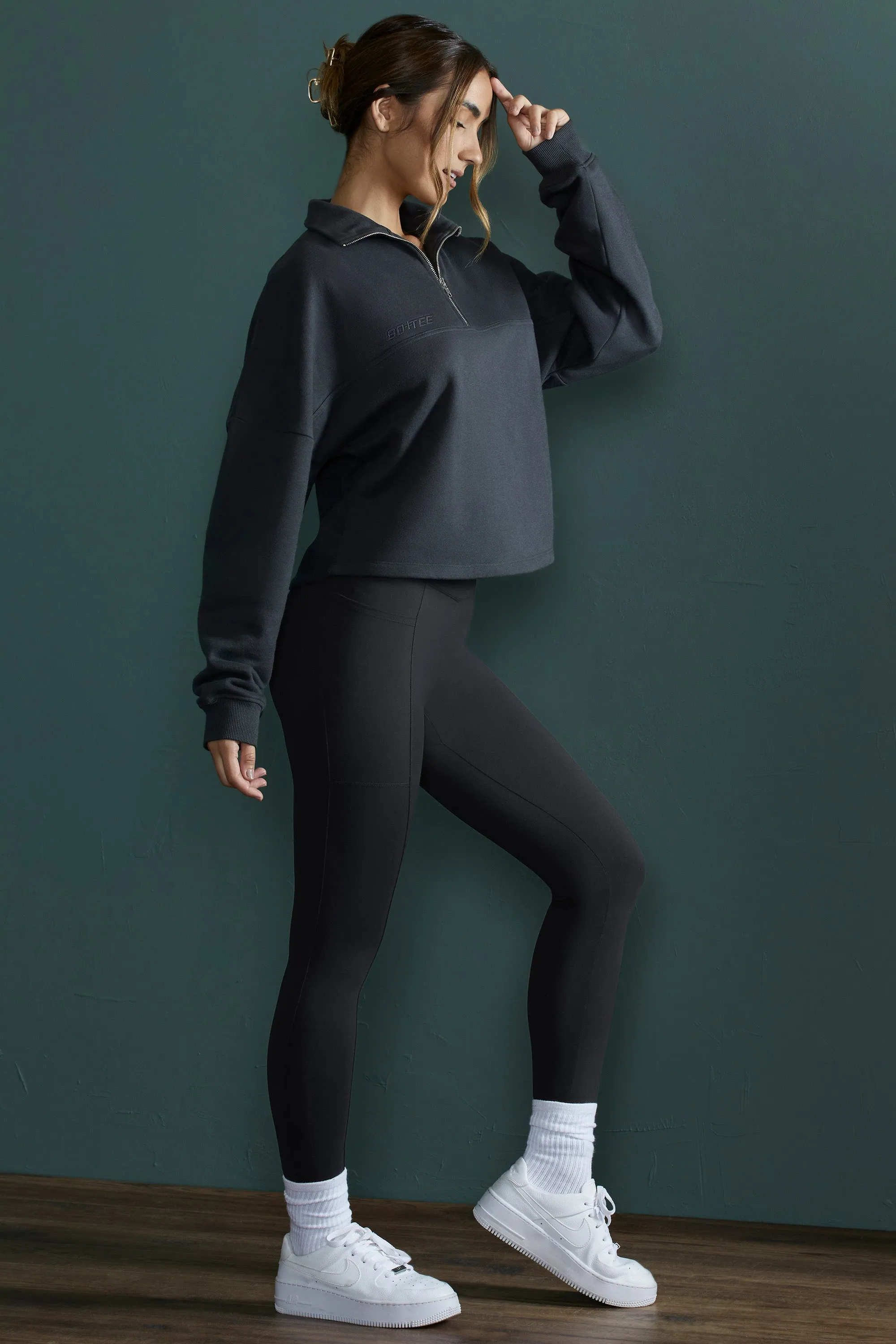 Oversized Half Zip Sweatshirt in Black sold by Oh Polly product image thumbnail 3