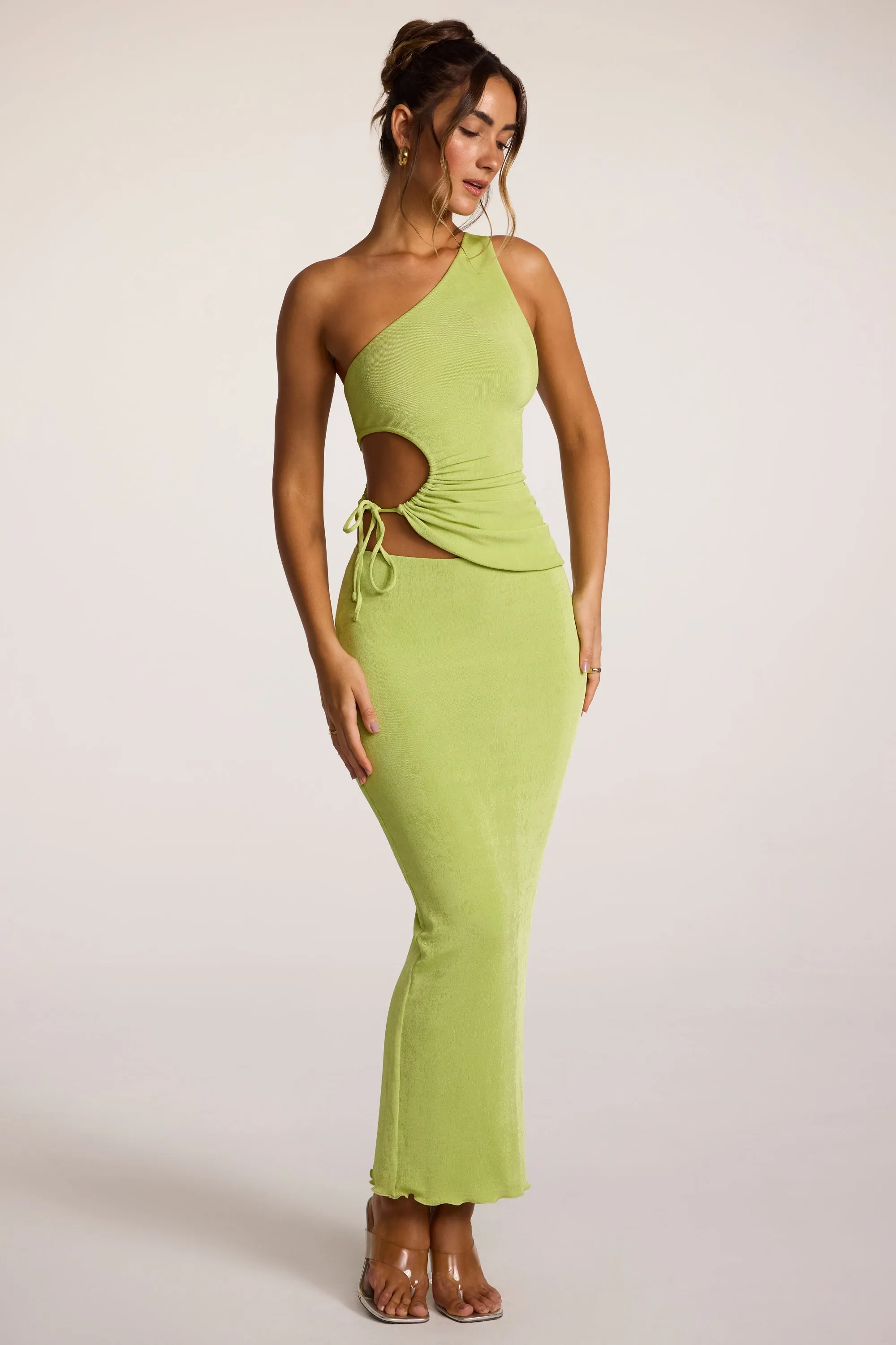 Textured Jersey Low-Rise Maxi Skirt in Lime sold by Oh Polly product image thumbnail 4