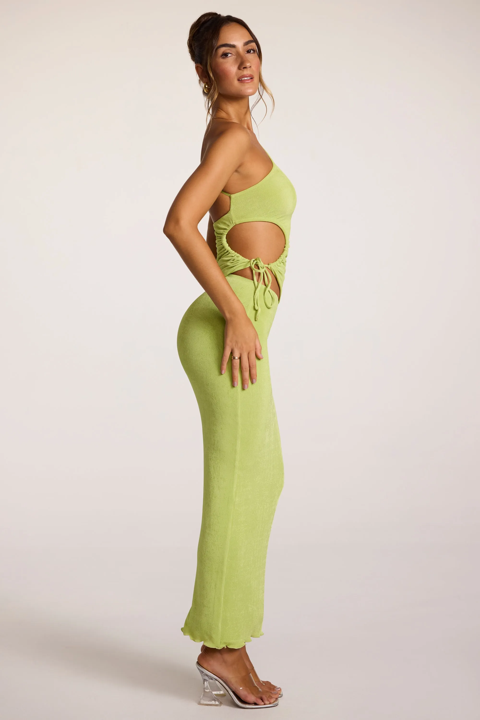 Textured Jersey Low-Rise Maxi Skirt in Lime sold by Oh Polly product image thumbnail 3