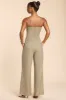 Petite Brushed Twill Bandeau Corset Jumpsuit in Taupe sold by Oh Polly
