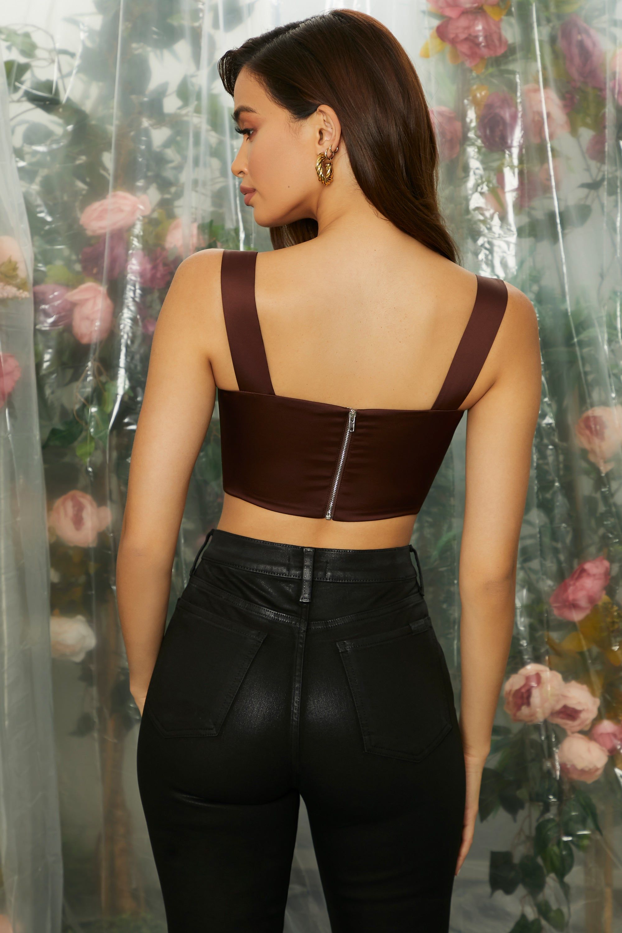 Curved Bust Bustier Crop Top In Brown sold by Oh Polly product image thumbnail 2