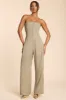 Petite Brushed Twill Bandeau Corset Jumpsuit in Taupe sold by Oh Polly