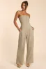 Petite Brushed Twill Bandeau Corset Jumpsuit in Taupe sold by Oh Polly