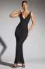 Embellished Plunge Neck Evening Gown in Black sold by Oh Polly