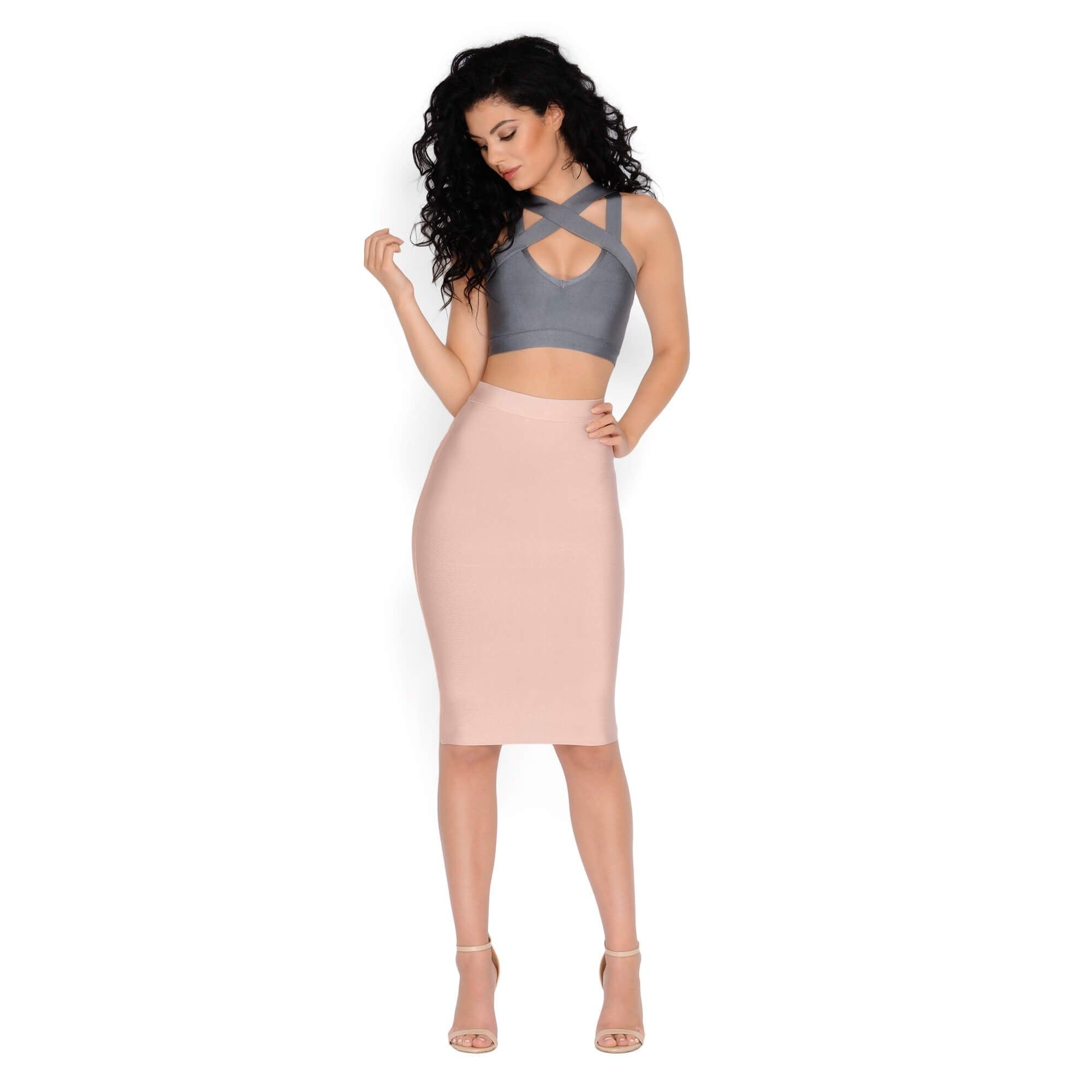 Smooth Over Bandage Midi Skirt in Blush sold by Oh Polly product image thumbnail 9