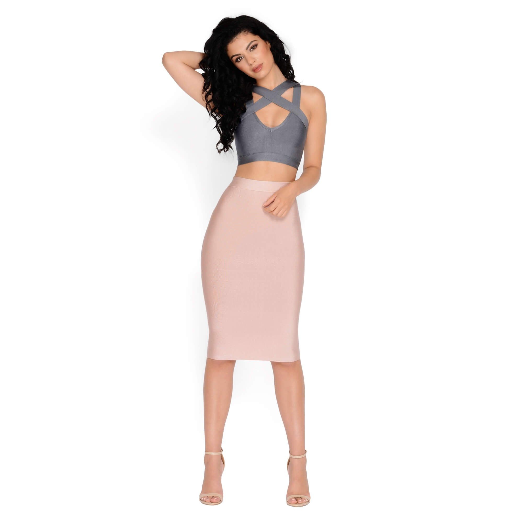 Smooth Over Bandage Midi Skirt in Blush sold by Oh Polly product image thumbnail 11