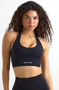Define Luxe Halterneck Sports Bra in Jet Black sold by Oh Polly